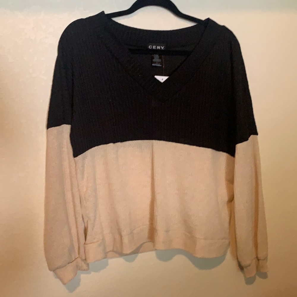 Black and cream color block sweater